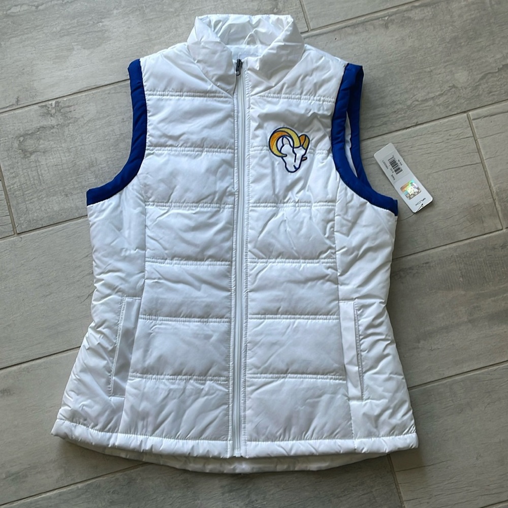 Los Angeles Rams NFL team apparel women’s medium blue and white puffer vest NWT